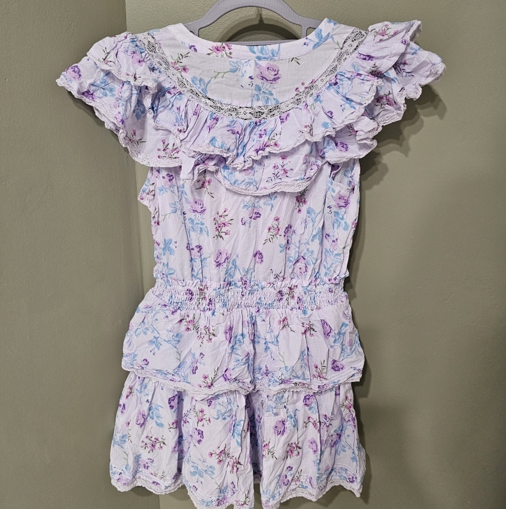 Love Shack Fancy Lou Double Ruffle Dress Sz M LAVENDER Floral x Target - Picture 12 of 15